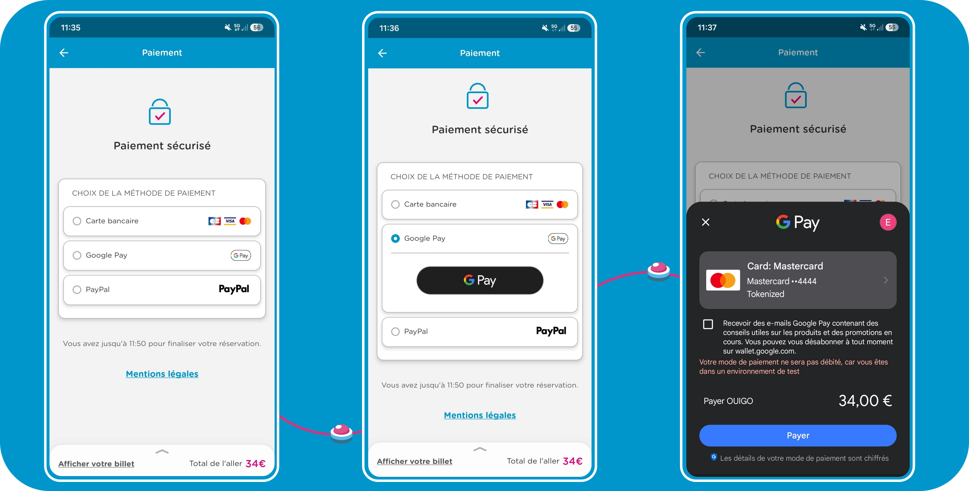 Sélectionnez Google Pay sur la page de paiement