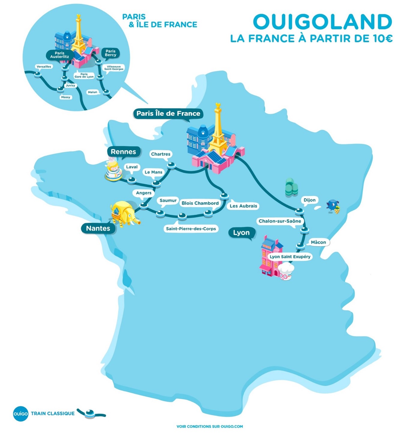 Carte France train classique OUIGO