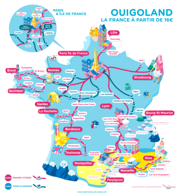 plan des lignes de TGV Ouigo